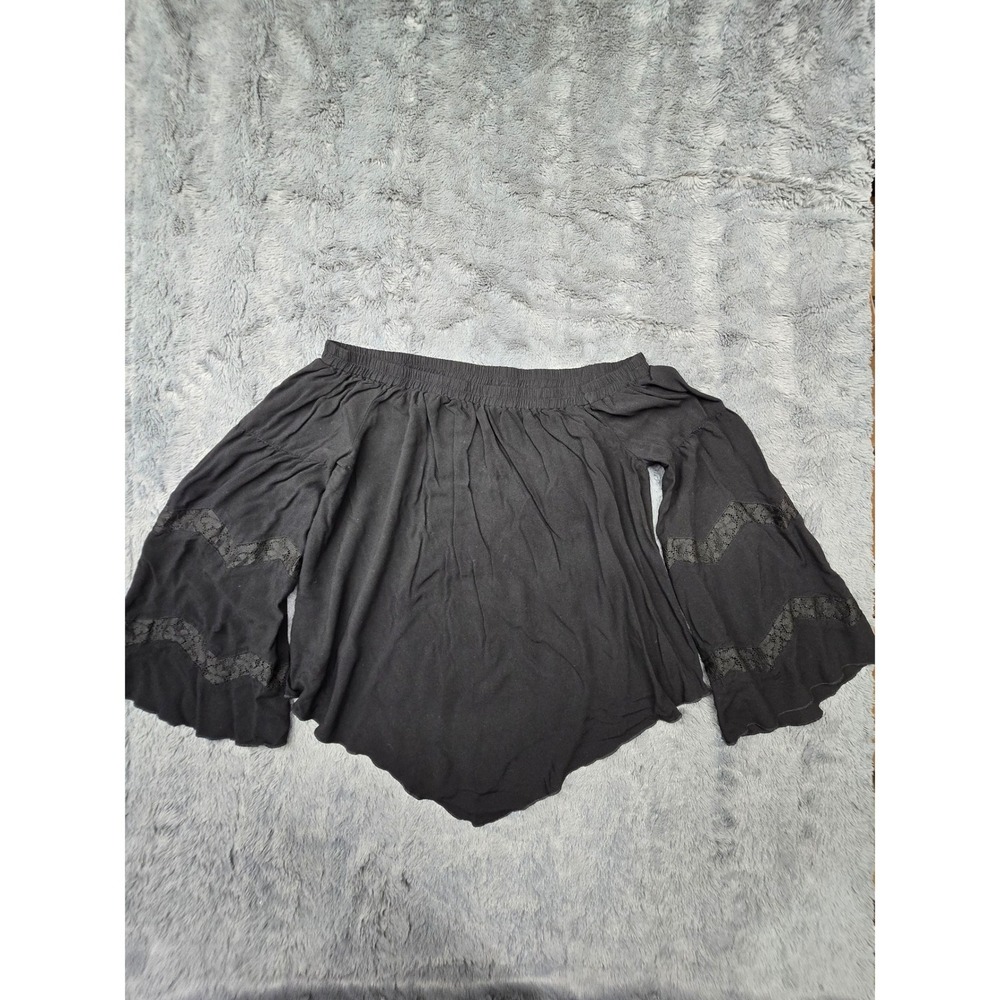 Xhilaration Black Off The Shoulder Bell Sleeve Lace Crochet Boho Top‎ Medium